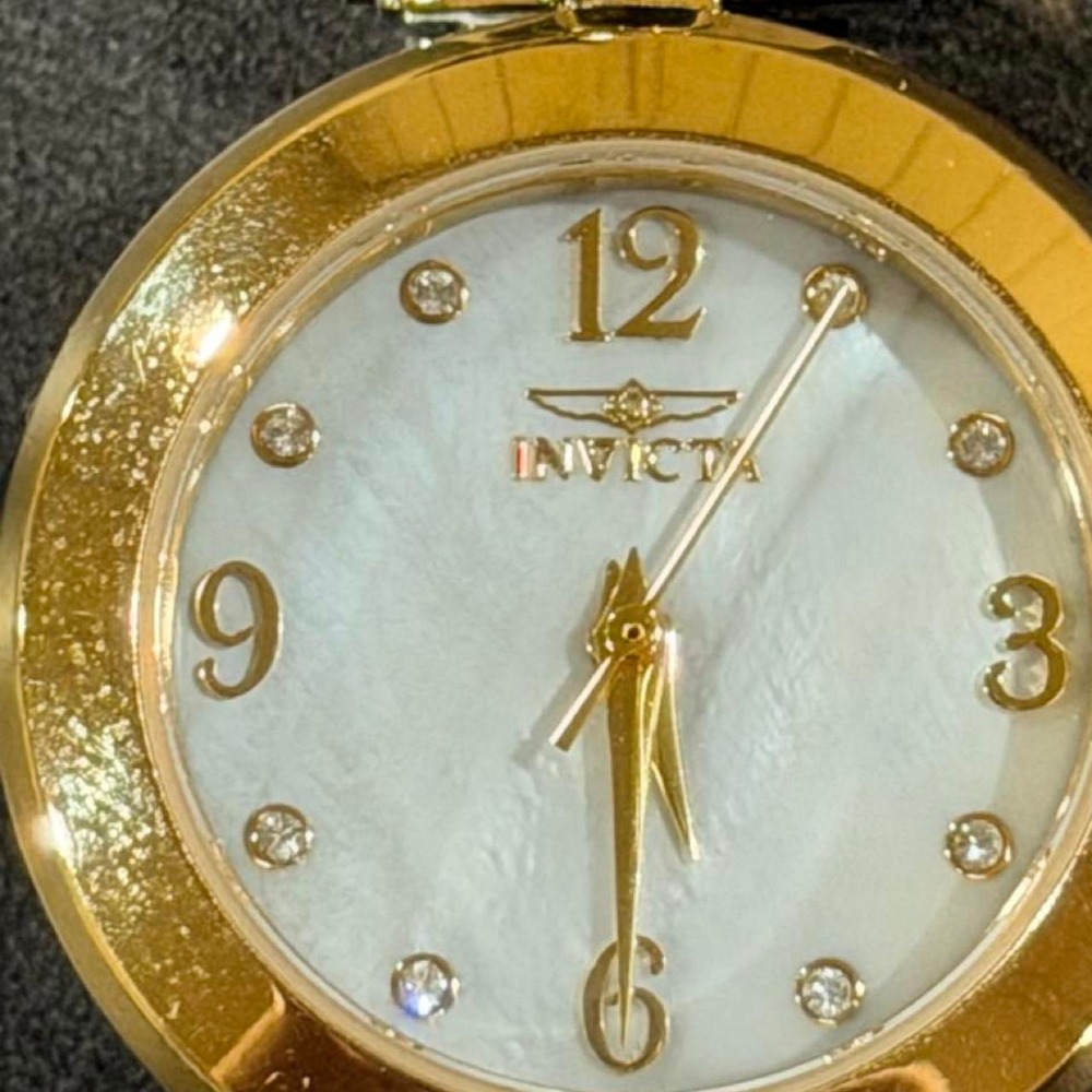 Invicta Angel Women Gold Silver Two Tone Mother of Pearl Dial Crystal Watch